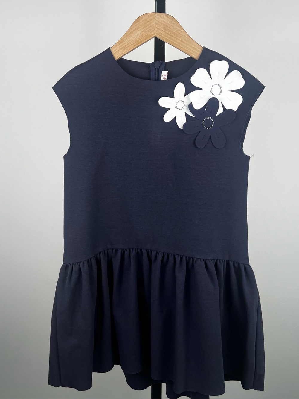 Il Gufo Girls 3D Flower Appliqué Dress, Navy, 6Y